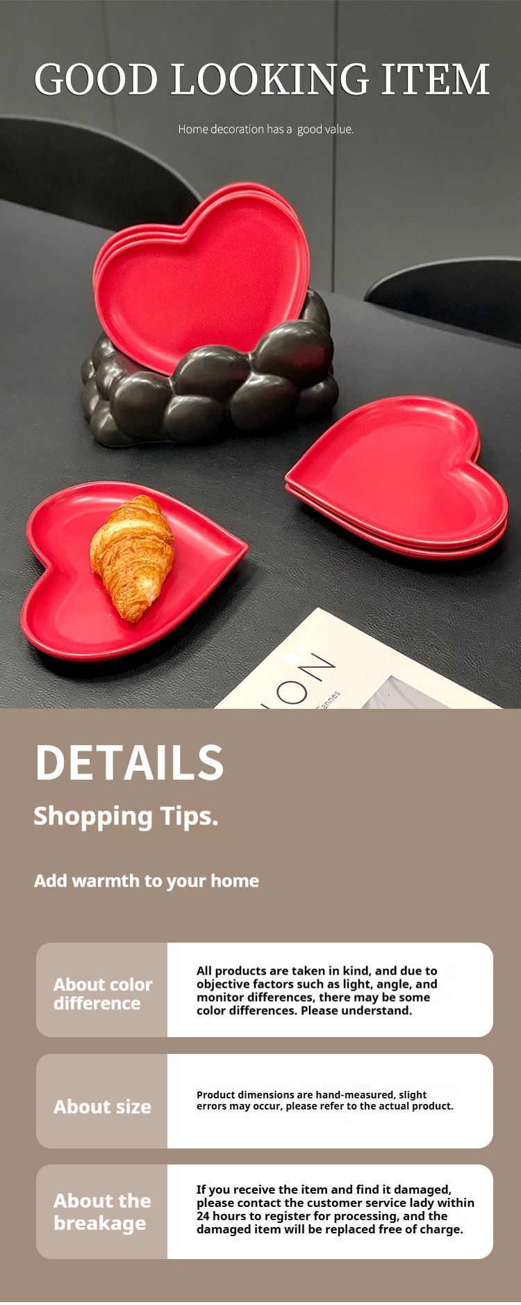 Modern Heart-Shaped Ceramic Bone Dish Set – Hand-Painted Underglaze Design, Wedding Favors, Coffee & Tea Side Plates (Set Of 4)_voghion.com