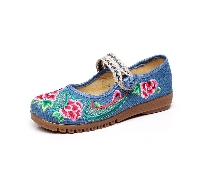 Flaches besticktes Tuch mit Kuhsehnensohlen, Frühlings- und Herbst-Mutter-Slipper mit großen Zehen, einzeiliger Riemen, Damen-Single_voghion.com