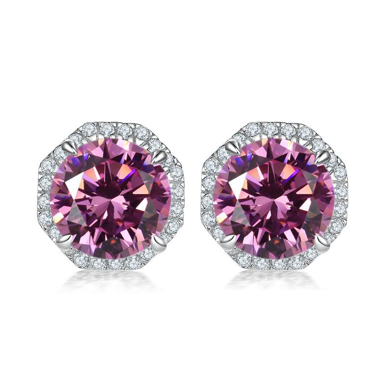 Boucles d'oreilles rondes en pierres précieuses colorées pour femmes, boucles d'oreilles en argent S925, design de niche hexagonal, boucles d'oreilles simples avec pierre de naissance_voghion.com