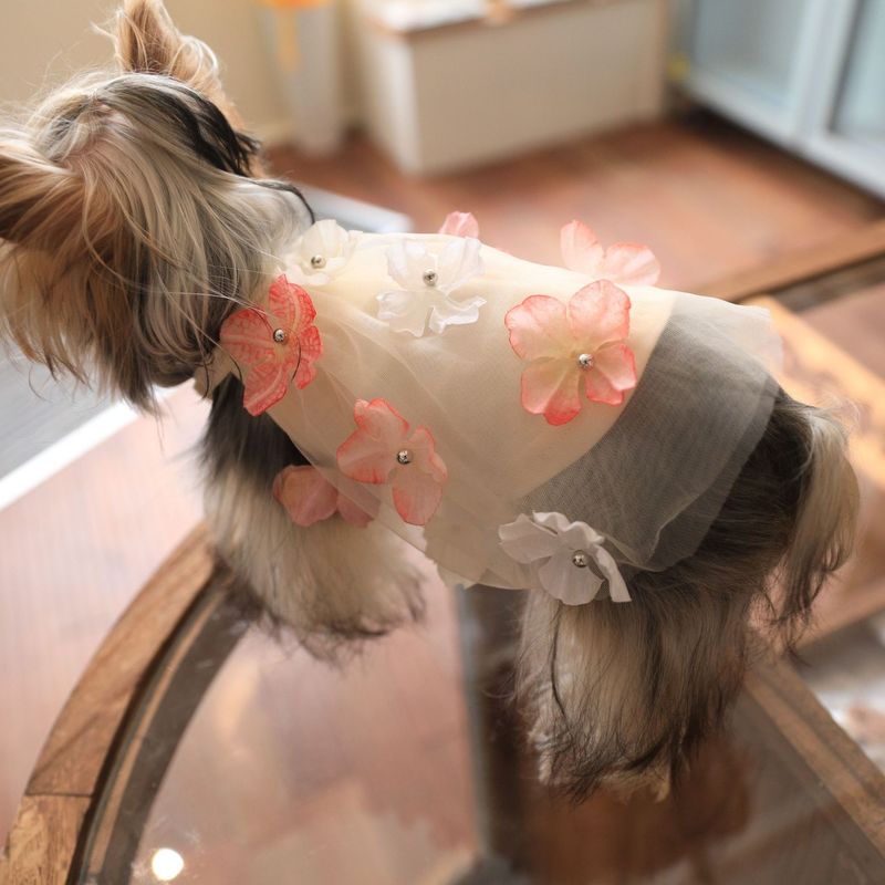 Summer Dog Fairy Dress With 3D Flower Mesh, Cute Breathable For Teddy, Bichon, And Yorkshire_voghion.com