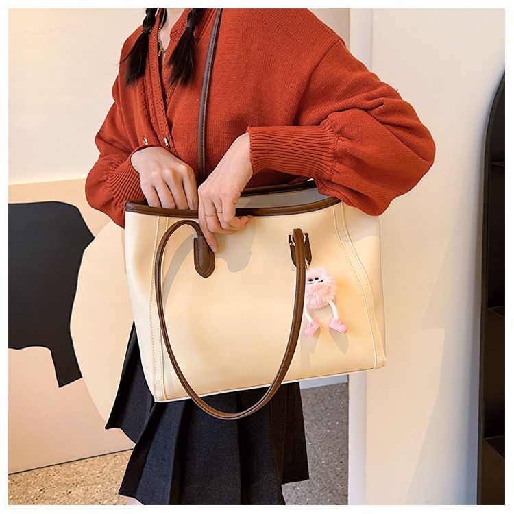 Elegante borsa tote da pendolare - Borsa a tracolla versatile per donna, borsa a secchiello in morbida pelle PU con tracolla staccabile, borsa alla moda per il lavoro_voghion.com