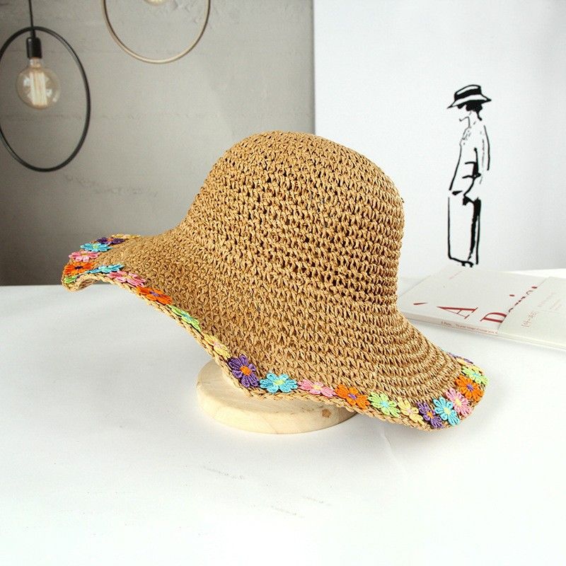 Cappello da spiaggia pieghevole estivo da donna, stile INS, per le vacanze, con ampia tesa, sottile e traspirante, in paglia_voghion.com