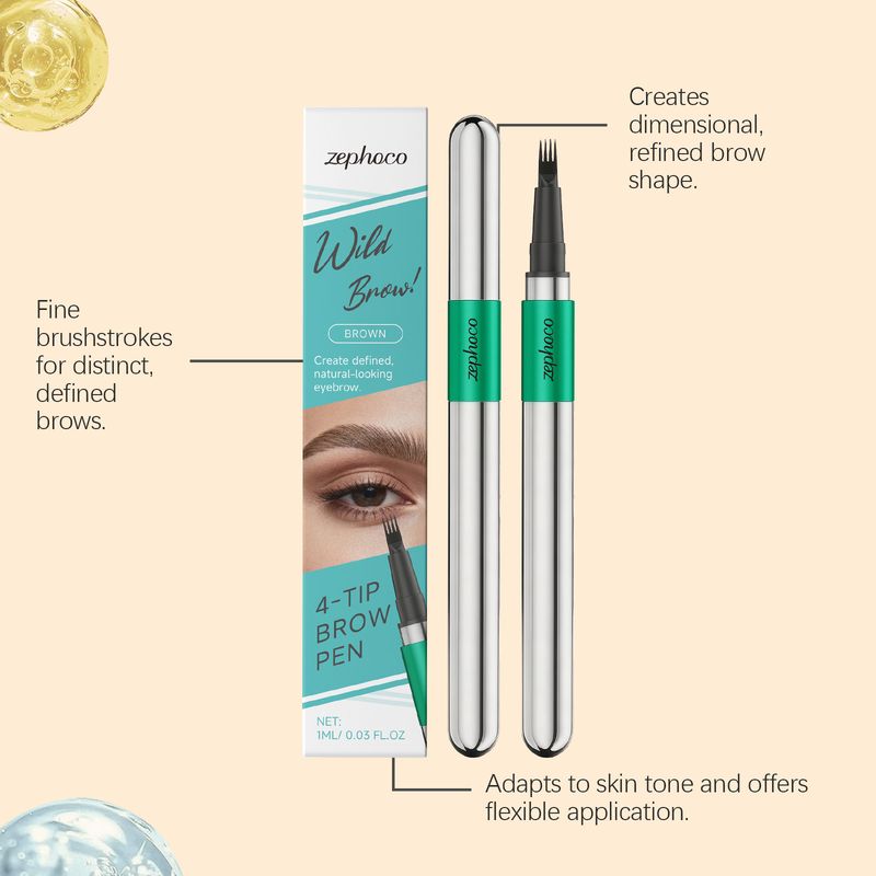 Zephoco Brown 3D Four-Prong Pencil Daily Modification Filling Eyebrow Shape Contour Natural Smooth Hair Flow_voghion.com