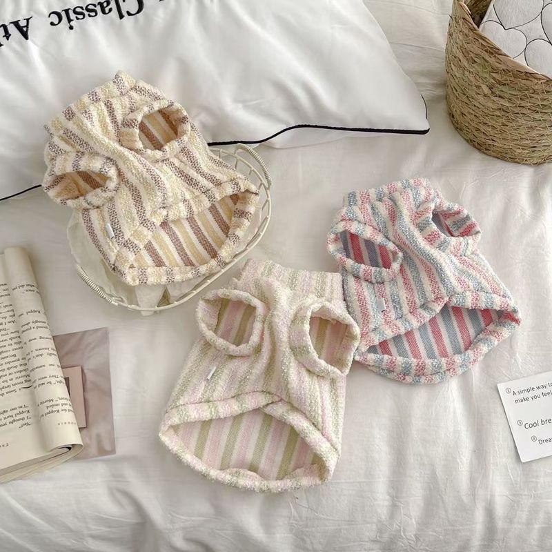 Spring And Summer New Pet Clothing Colorful Striped Dog Short Sleeve Cat Clothes Soft Skin-Friendly Breathable Cute_voghion.com