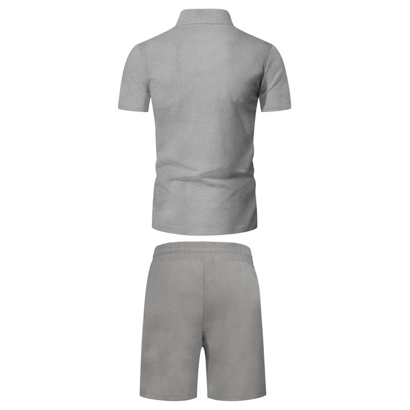 Herreklær Kortermede Shorts Fritidsdress Sommer Vaffel Ensfarget Fritids T-skjorte med Løst Slag Herre_voghion.com