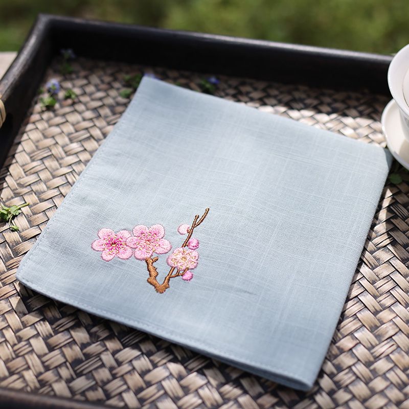 Fazzoletto in cotone con ricamo a fiori di prugna, fazzoletto assorbente, regalo di compleanno_voghion.com