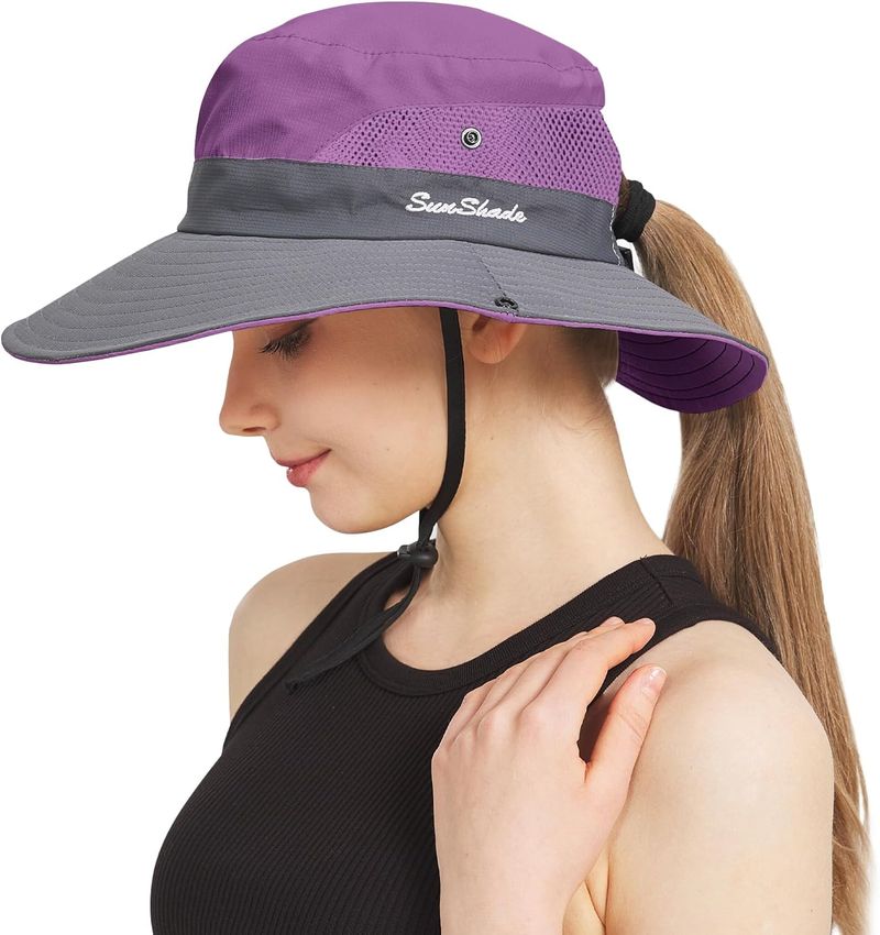 Cappelli da pescatore con coda di cavallo NPQQUAN per donna e uomo, tesa larga, protezione UPF 50+, cappelli da spiaggia e da pesca_voghion.com
