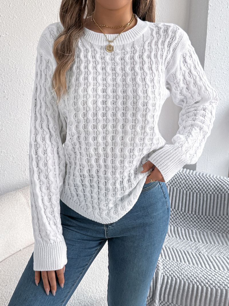 Maglione pullover irregolare a trecce in maglia tinta unita casual autunno inverno da donna_voghion.com