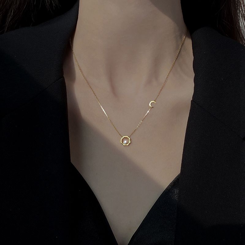 Sterling Silver Sun And Moon Necklace For Women, Light Luxury Niche High-End Design Sense, Collarbone Sweater Chain,_voghion.com