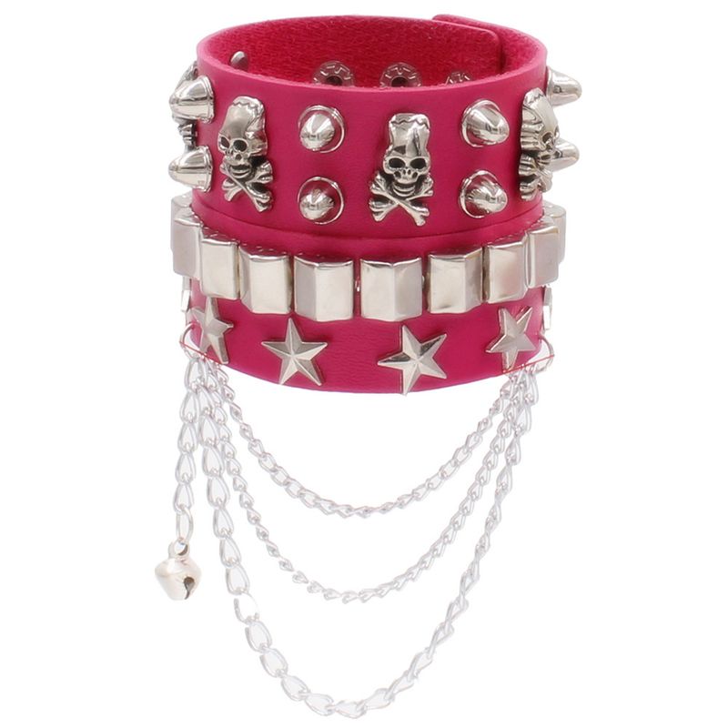 Fashionable Multi-layer Leather Wide Bracelet Personalized And Domineering Skeleton Rivet Punk Street Dance Bracelet Accessory_voghion.com