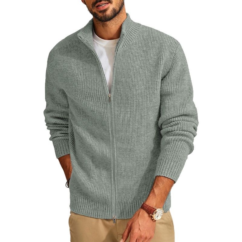 Men's Cardigan Pullover With Zipper, Casual Ripped Knitted Pullover For Men, Warm Winter Overwear, Autumn Leisure Pullover, Coats For Men_voghion.com