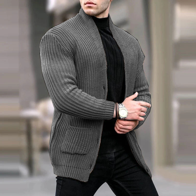 Herreklær Europeisk og amerikansk motekardigan Langermet løs ensfarget lommeknapp Slim fit Herregenser for høst og vinter_voghion.com