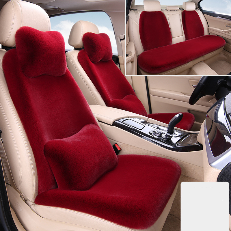 Bilsædehynde vinterplys syv dele sæt Ingen binding ryglæn varmt sædebetræk Kaninpels varm enkeltsæde firkantet hynde_voghion.com