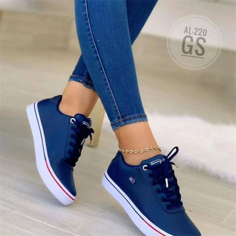 Scarpe casual da donna in pelle con lacci, scarpe da ginnastica da donna con suola spessa, decorazioni in metallo, scarpe piatte traspiranti da donna_voghion.com