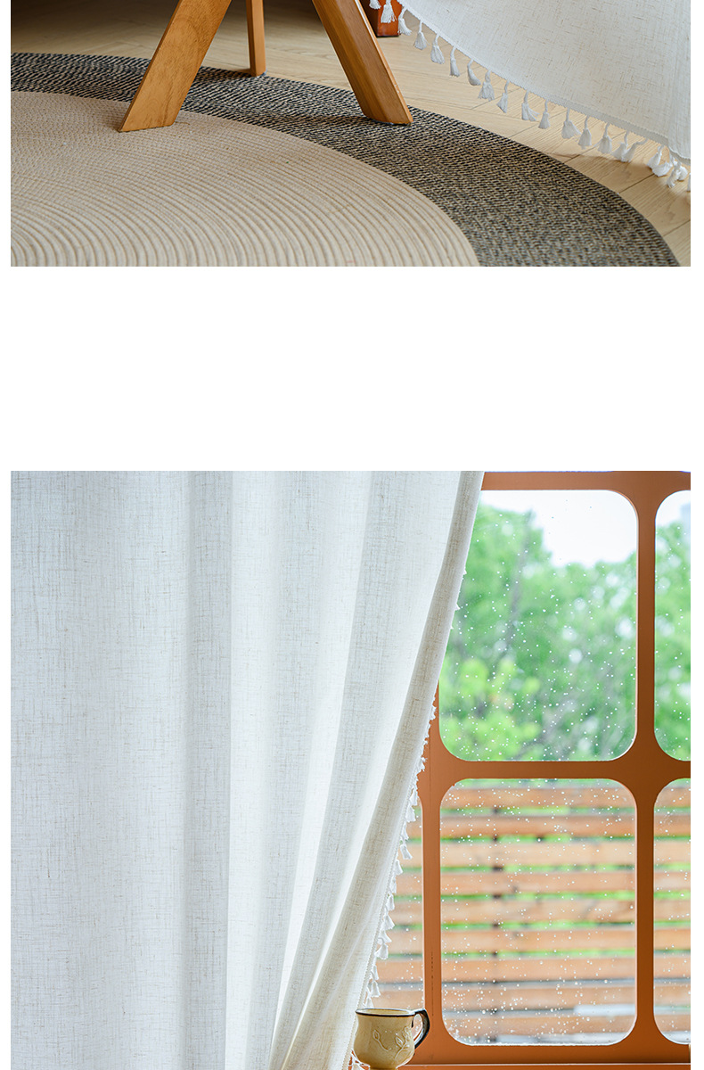 Cortinas de borlas de algodão e linho, cortina branca lisa, cortina divisória para quarto e cozinha, cortina para janela de varanda, cortina curta com semi-sombreamento_voghion.com