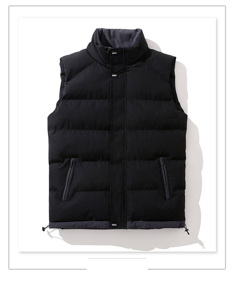 Chaleco informal holgado de poliéster con cuello alto para hombre, color liso, ideal para combinar en invierno._voghion.com