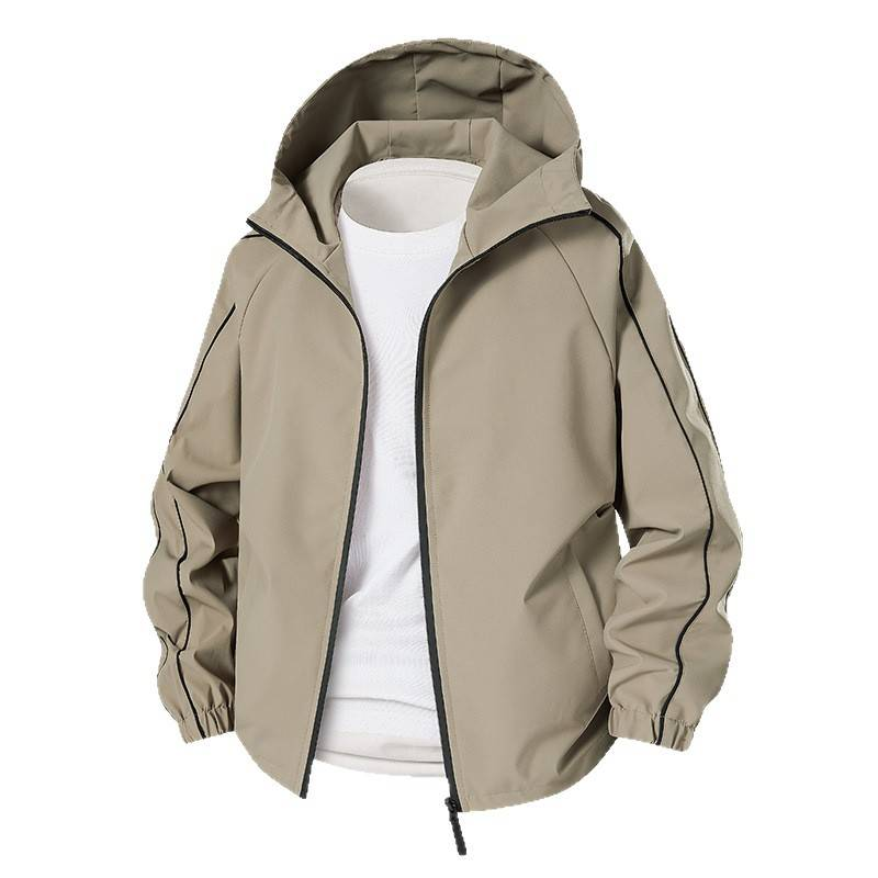 Unisex Waterproof Windbreaker Jacket – Oversized Streetwear Hooded Windcoat (S-XXXL, Mocha/Black/White)_voghion.com