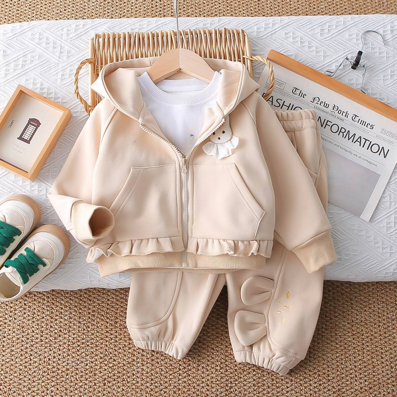 Trendy Kids' Tracksuit Set – Cute Bunny Print Hoodie + Jogger Pants & Tee (80-130cm) – Spring/Fall Unisex Outfit, Soft Cotton Playwear_voghion.com