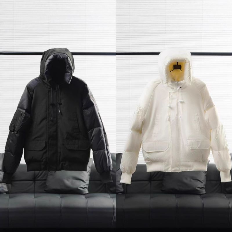 Herrenbekleidung Winter Warme Gänsedaunen-Pilotenjacke mit Kapuze, Winddicht und Kälteschutz, Lockere Passform, Kurze Länge, 650+ Füllkraft, 86-90 % Weiße Gänsedaunen_voghion.com