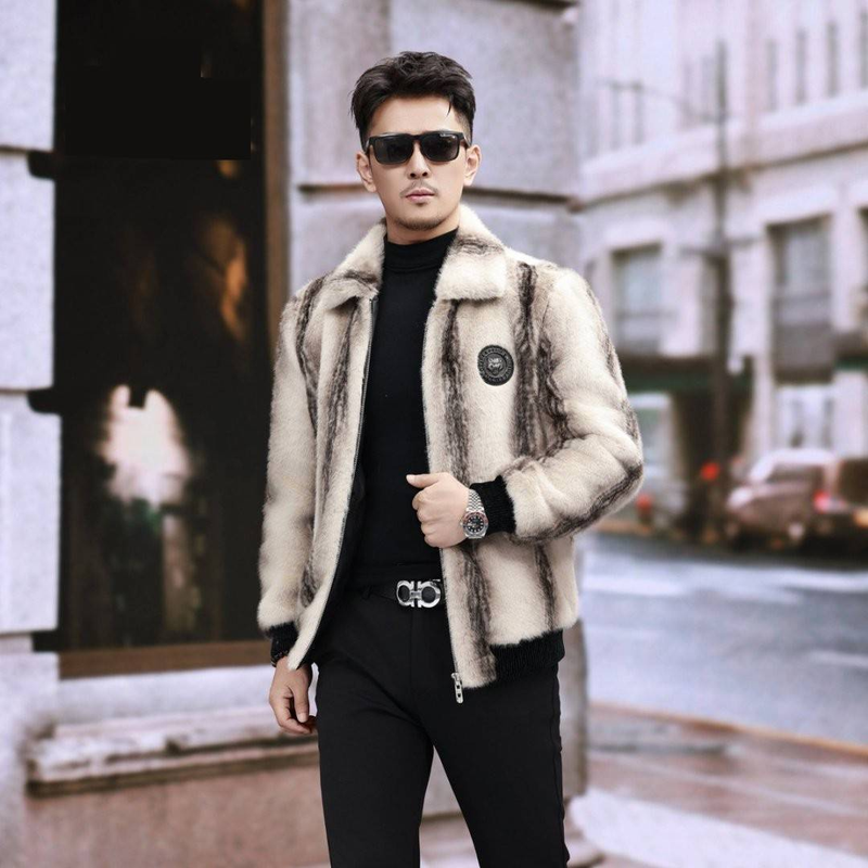 Men's Clothing Winter Fashion Thickened Faux Mink Fur Jacket - Stylish Mid-Length Coat For Casual & Formal Wear (Multiple Colors & Sizes Available)_voghion.com