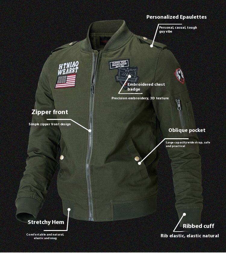 Freizeitjacke aus Baumwolle für Herren – leichte, atmungsaktive, winddichte Bomberjacke für den Außenbereich für Frühling und Herbst (Khaki, Schwarz, Armeegrün)_voghion.com