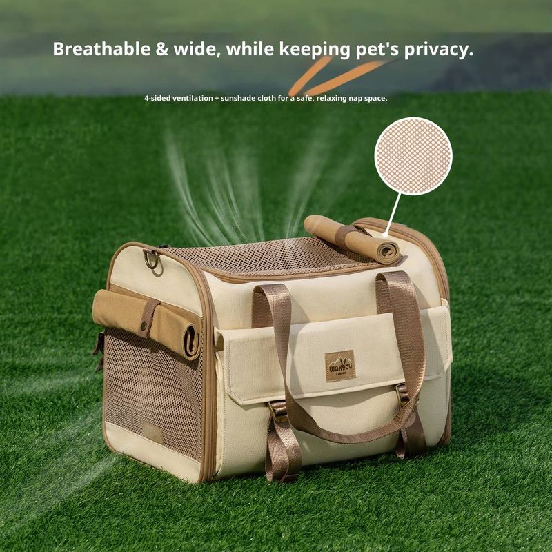 Haustiertragetasche für kleine Hunde und Katzen, leichte Schultertasche mit atmungsaktivem Design, geräumiges Innenfach für Reisen, Vintage-Braun_voghion.com