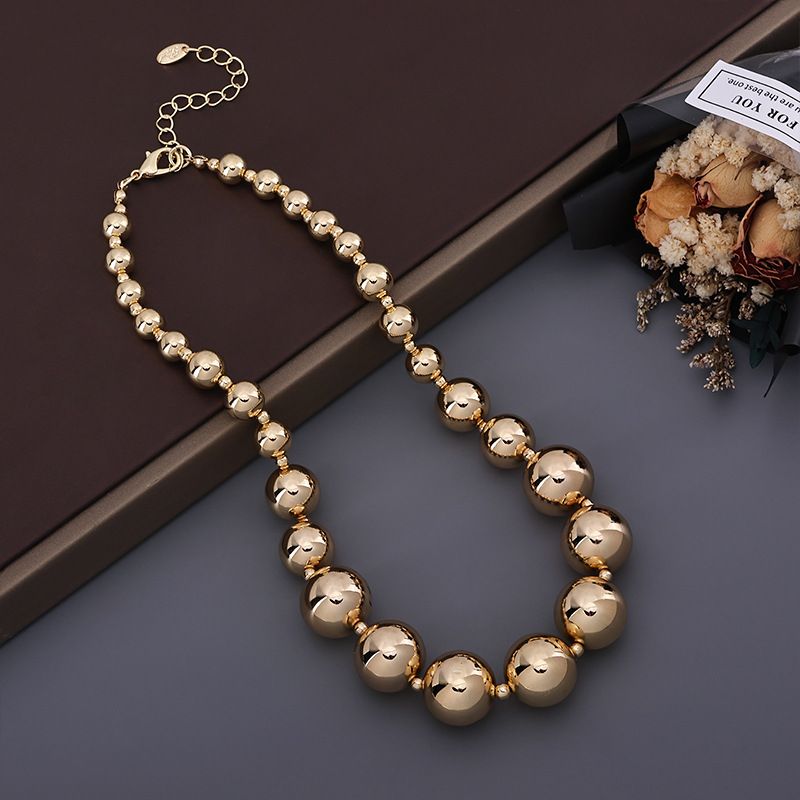 Collier de perles rondes géométriques de style punk pour femmes, style rétro, simple, grand et petit_voghion.com