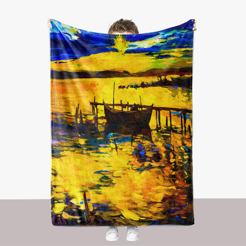 Abstrakte Kunst Ölgemälde Serie Flanell 3D gedruckt Sofa verdickte Abdeckung Decke_voghion.com