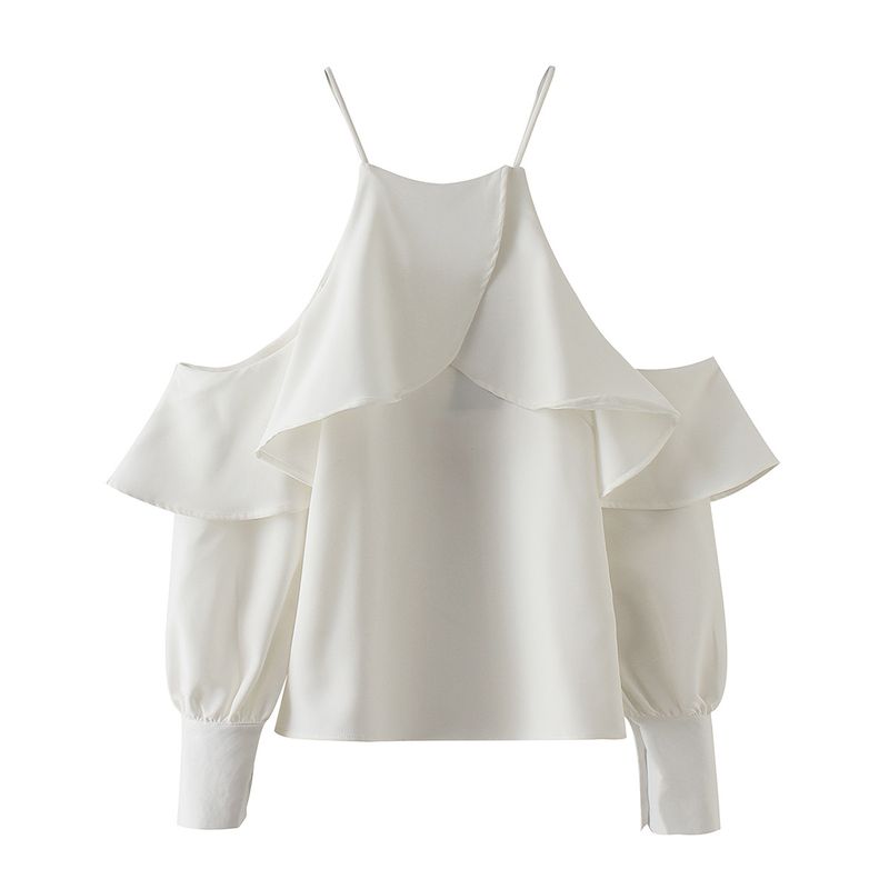 Îmbrăcăminte pentru femei, cămașă cu mânecă lungă, cu bretele, roz și alb, stil Lin Qian, de același fel_voghion.com