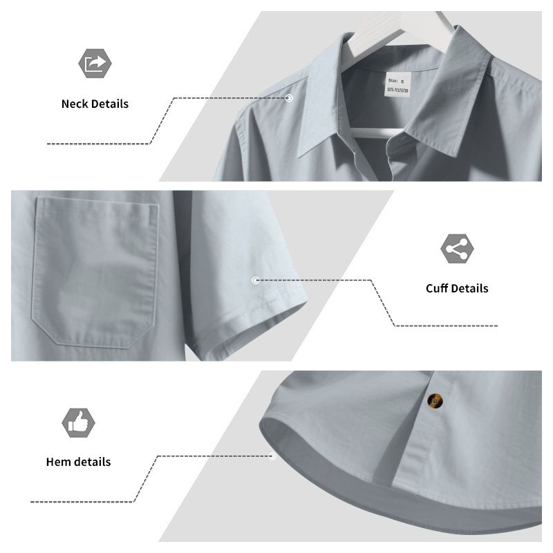 Summer Men's Woven Lapel Solid Color Large Size Casual Simple Business Short Sleeved Shirt Men_voghion.com
