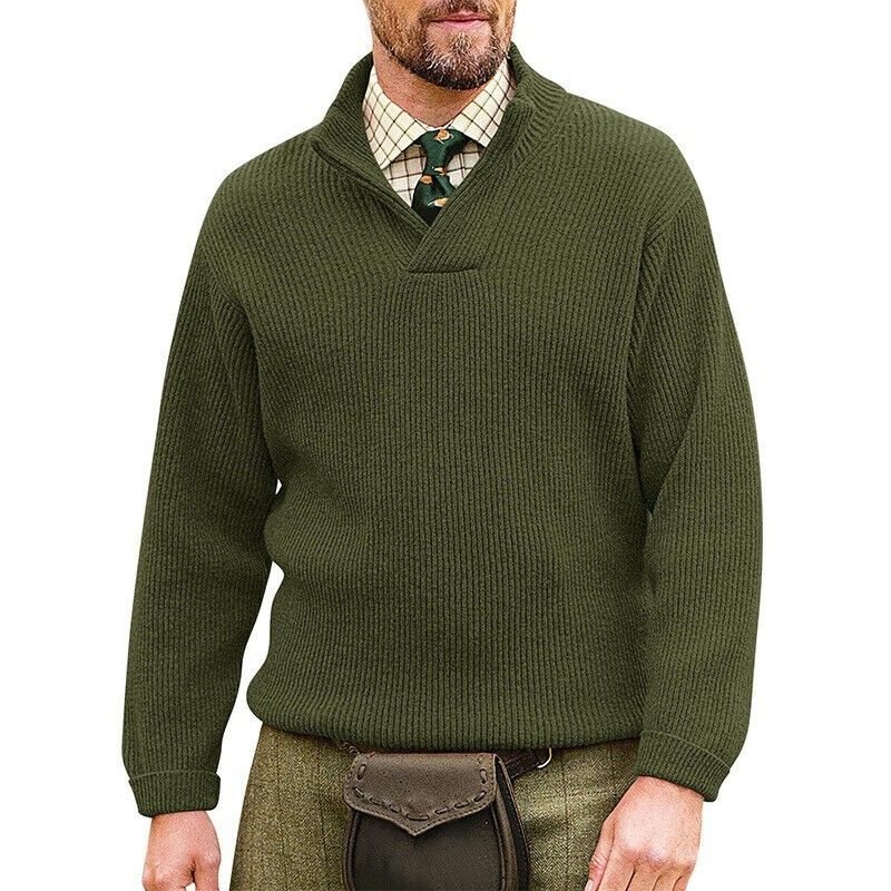 Lässiger Strickpullover mit V-Ausschnitt für Herren – weich und atmungsaktiv, lockere Passform, lange Ärmel, gerippter Saum, einfarbig (Schwarz, Marineblau, Grau, Armeegrün, Kaffeebraun)_voghion.com