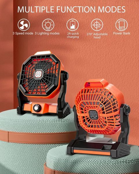 USB Movable Portable Rechargeable Fan Working 6 T0 25 Hours Adjustable Speed Lantern Camping Fan With Led Lights For Tent Fan_voghion.com