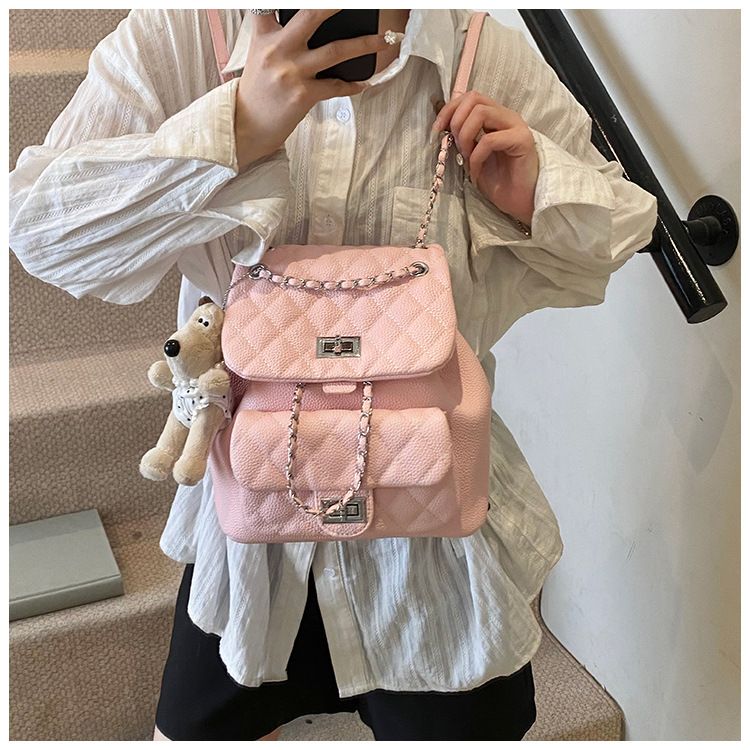 Trendy Quilted Crossbody Bag With Chain Strap - Versatile Shoulder Purse For Women, Soft PU Leather, Lock Closure, Phone Pocket_voghion.com