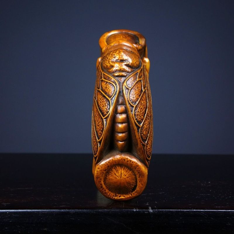 Antique Style Bonsai Wood Carving Handheld Piece Cicada Shines With Fame Craft Length 8cm Width 3cm Height 5cm_voghion.com