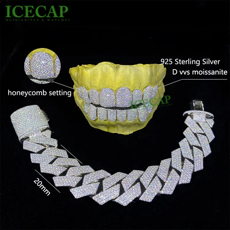 su 8 Custom Sliver 6 VVS Iced Out Donna e Uomo Hip Hop Gioielli Denti Dia Moissanite Grillz_voghion.com