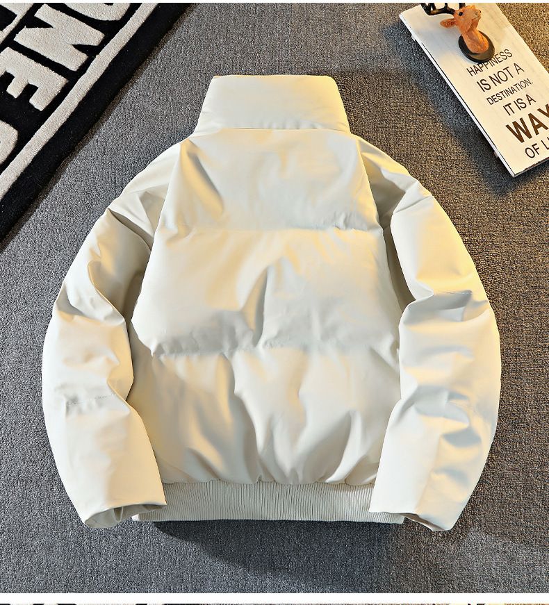 Men's Winter Shiny PU Puffer Jacket - Lightweight Warm Stand Collar Coat, Unisex Short Zip-Up Outerwear For Daily Wear (White, Beige, Black, Red)_voghion.com