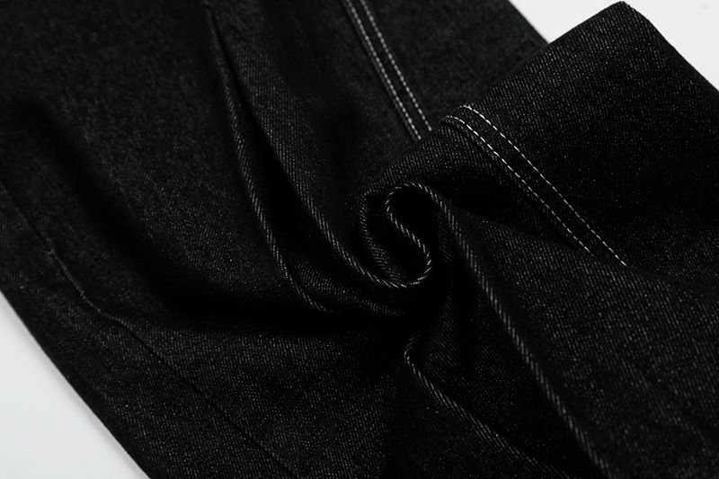 2025 Lässig strukturierter, linearer, plissierter, abgesteppter Schnitt im amerikanischen Stil, Originalfarbe, A-Linie, Scimitar-Jeans, Unisex_voghion.com