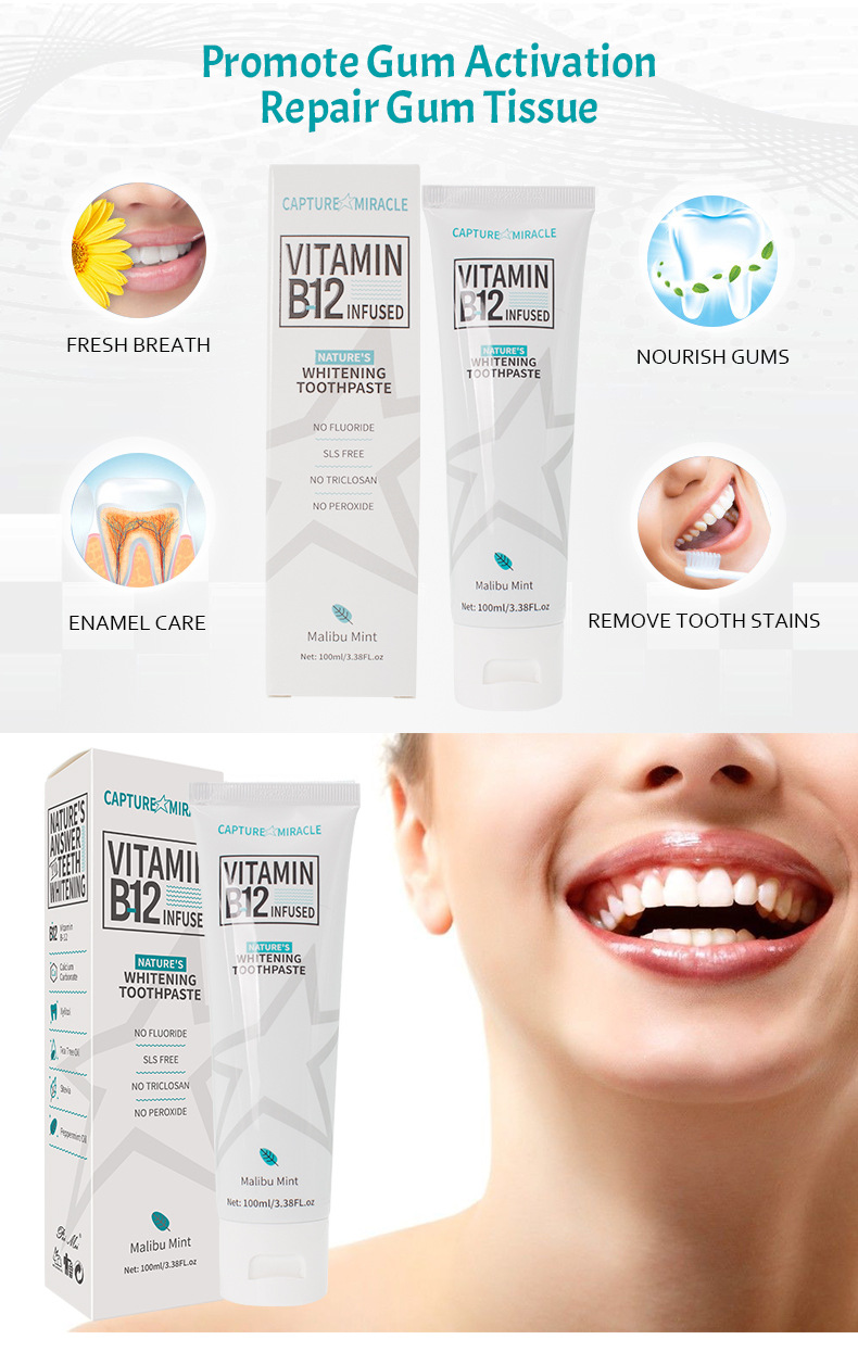 Fuoco, PeiMei Denti puliti, alito fresco, denti rassodanti Dentifricio alla VITAMINA B12_voghion.com