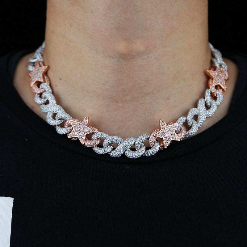 Collana con ciondolo a forma di occhio di stella, bicolore, da uomo, a forma di 8, con catena cubana, Hop Hip_voghion.com