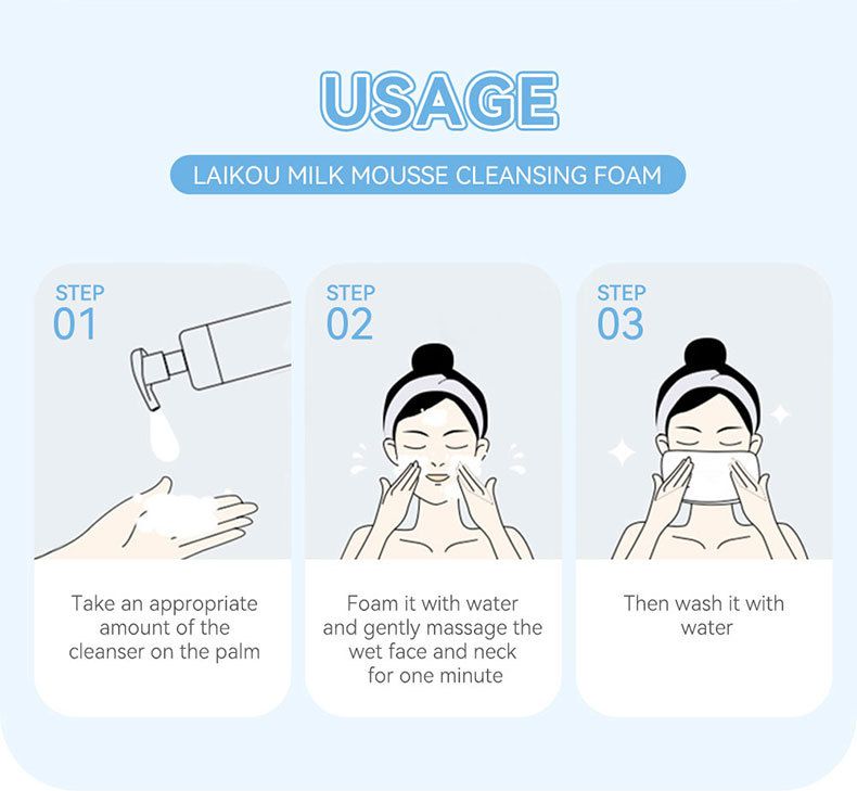 Mousse detergente al latte LAIKOU 120 ml Prodotti per la cura della pelle dei pori di pulizia all'ingrosso Gamberetti_voghion.com