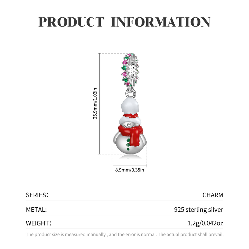 Ciondolo fai da te Ciondolo pupazzo di neve di Natale Collana braccialetto smaltato in argento sterling Accessori fai da te Ornamenti natalizi_voghion.com
