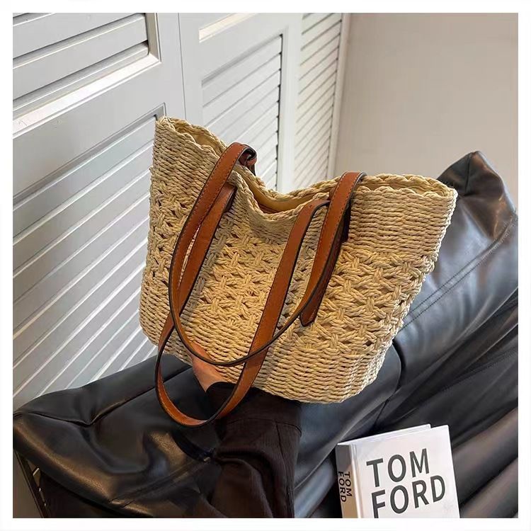 Γυναικεία τσάντα ώμου, υφασμένη τσάντα διακοπών για παραλία, τσάντα tote, καλάθι λαχανικών χειρός, μοντέρνα υφασμένη τσάντα μεγάλης χωρητικότητας_voghion.com