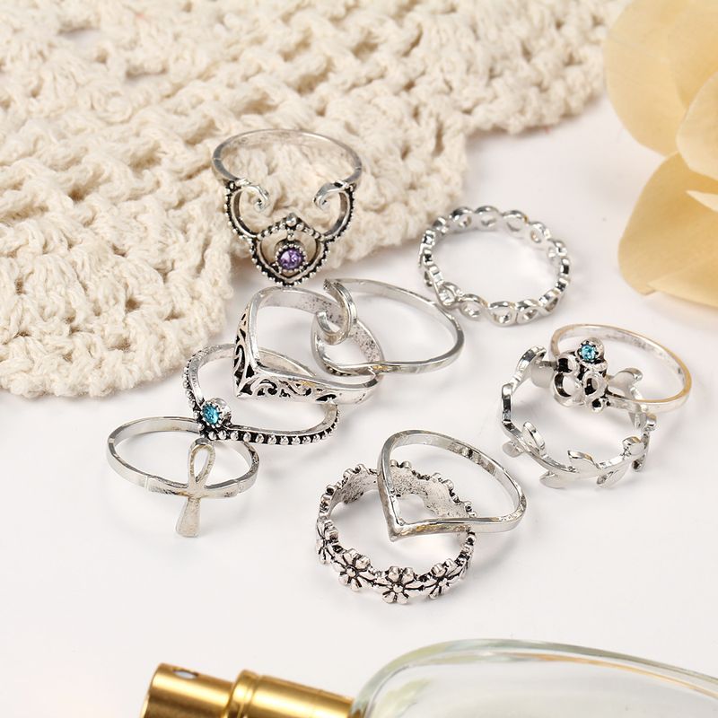 Fashion 10PCS/Set Vintage Antique Moon Heart Ring Crown Opal Stone Finger Midi Rings Set for Women Boho Jewelry Gift_voghion.com