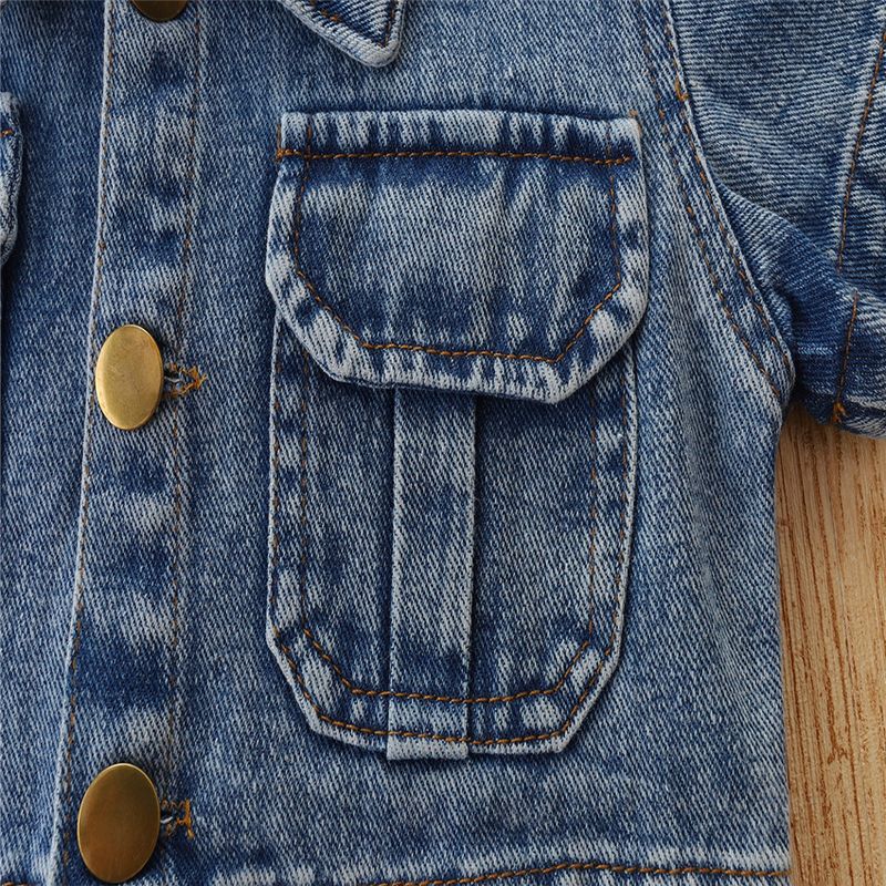 Vêtements pour enfants Été Élégant Vêtements de travail pour filles Denim Deux pièces Cardigan à manches courtes + short_voghion.com