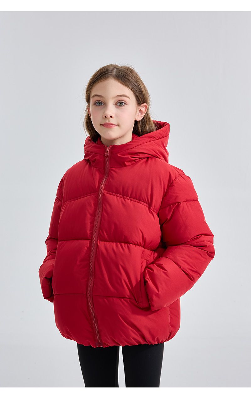 Doudoune d'hiver à capuche pour enfants, manteau long en polyester épais pour garçons et filles (bordeaux/vert forêt/bleu/noir), vêtement d'extérieur chaud et coupe-vent._voghion.com