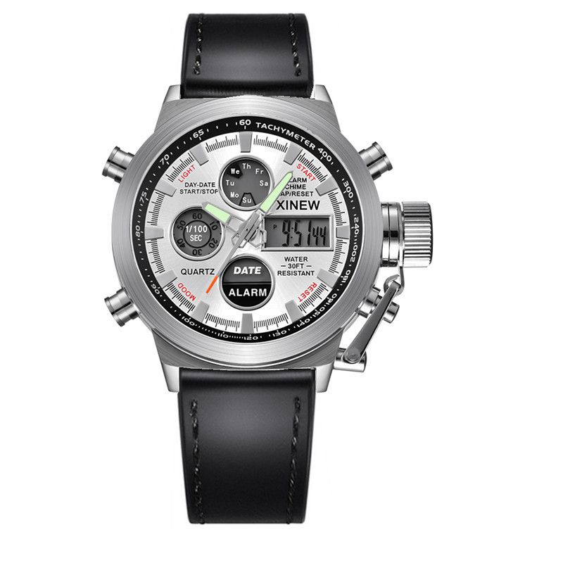 Men's Sport Watch With Analog-Digital Display, GMT Function, Date & Week Indicator, Luminous Hands, PU Leather Strap, Alloy Case_voghion.com