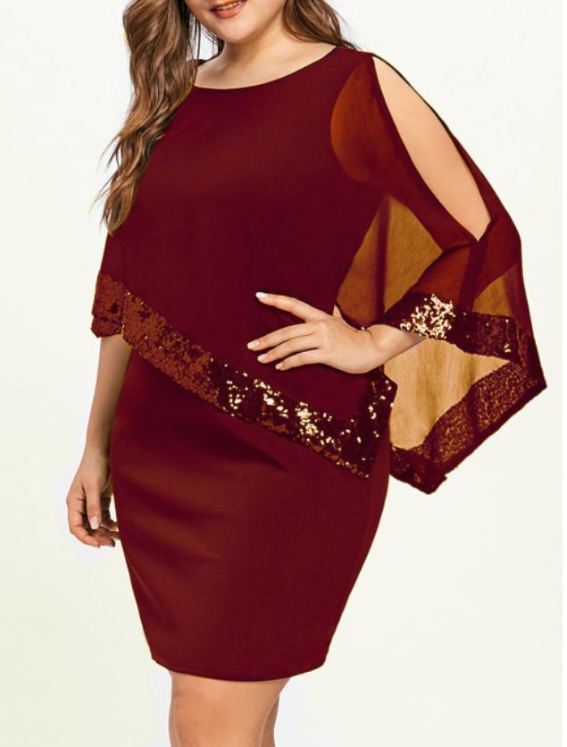 Frauen temperament pendeln chiffon rundhals temperament zwei kleider_voghion.com