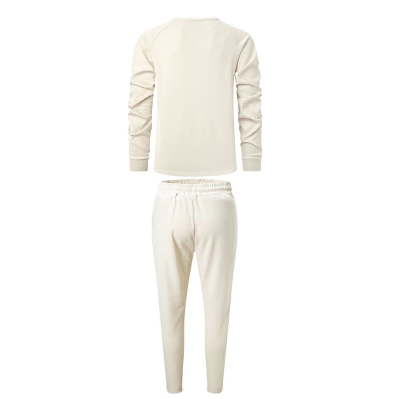 "Herren-Set aus langärmligem Hemd und Hose im Waffelstrick – Thermoanzug aus hochwertiger Baumwolle für Herbst und Winter, klassische Unifarben"_voghion.com