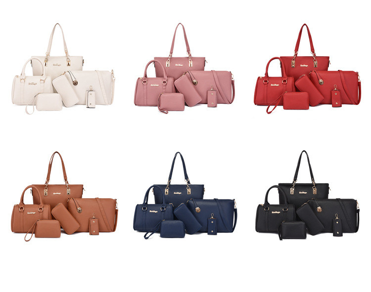 Handbag Set For Women Solid Color Lychee Grain Bag Six Sets Of Handbag Shoulder Large Capacity Crossbody Bag_voghion.com