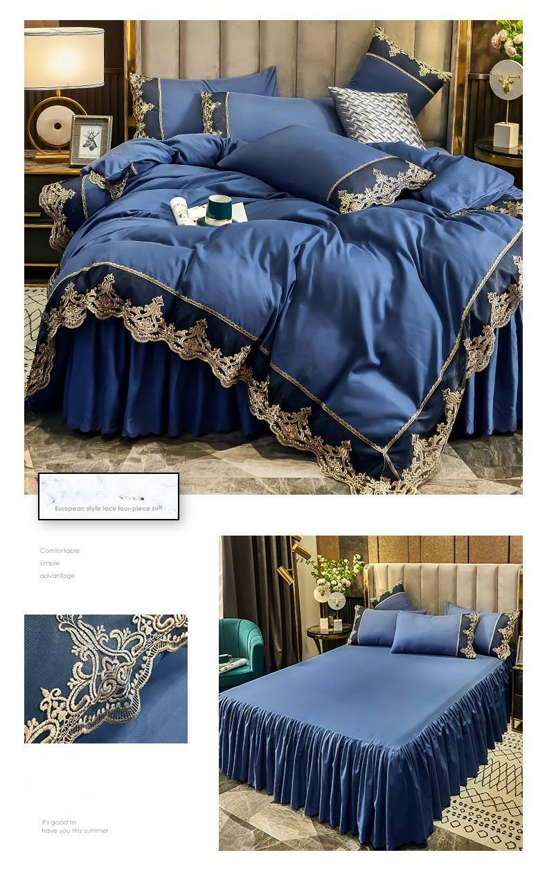 Set di quattro pezzi con gonna da letto in pizzo spazzolato Mona Light Luxury Collection Art Skin Friendly_voghion.com